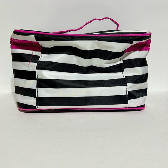 Caboodles Soft Case Makeup Hair Care Travel Case Pink Black Striped Zipper - Picture 4 of 11